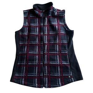 Vintage Northern Reflections Size Small Red Black Plaid Fleece Lined Zip Up Vest
